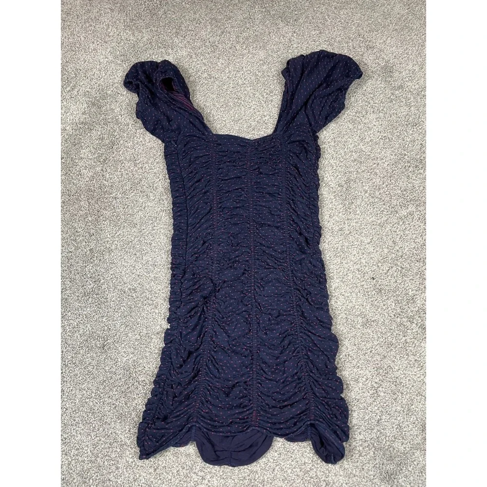Free People Dress Womens Medium Blue Polka Dot Shes In Parties Bodycon Ruched